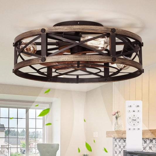 19 " Caged Ceiling Fan with Light and Remote, Farmhouse Fandelier