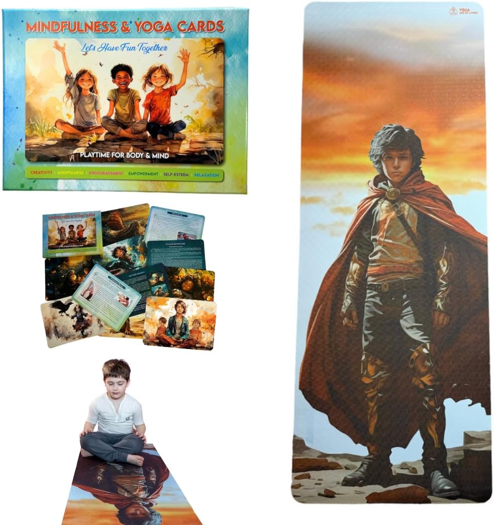 MindfulKids Yoga SET - Premium Eco Friendly MAT and CARDS for Creativity MindfullKids