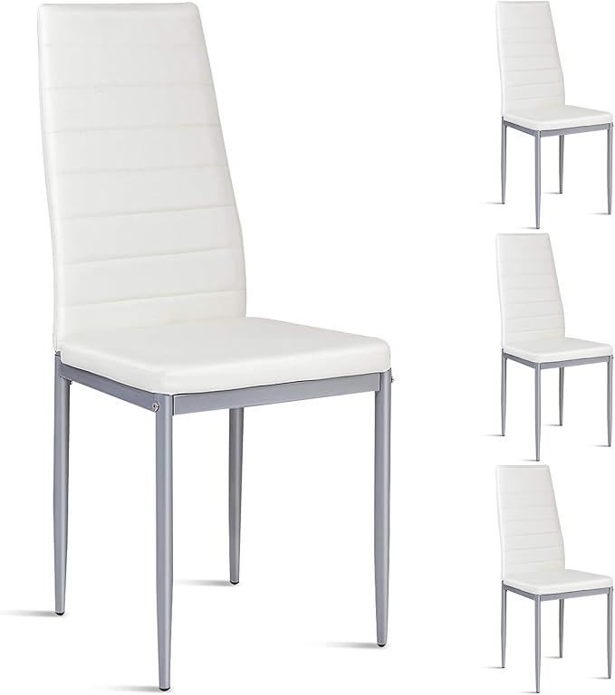 4 Pieces PVC Elegant Design Leather Dining Chairs with Solid Metal Legs