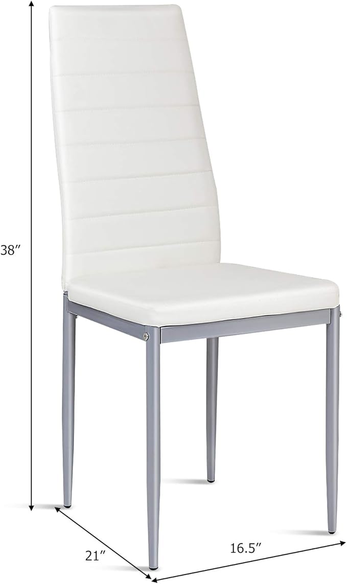 4 Pieces PVC Elegant Design Leather Dining Chairs with Solid Metal Legs