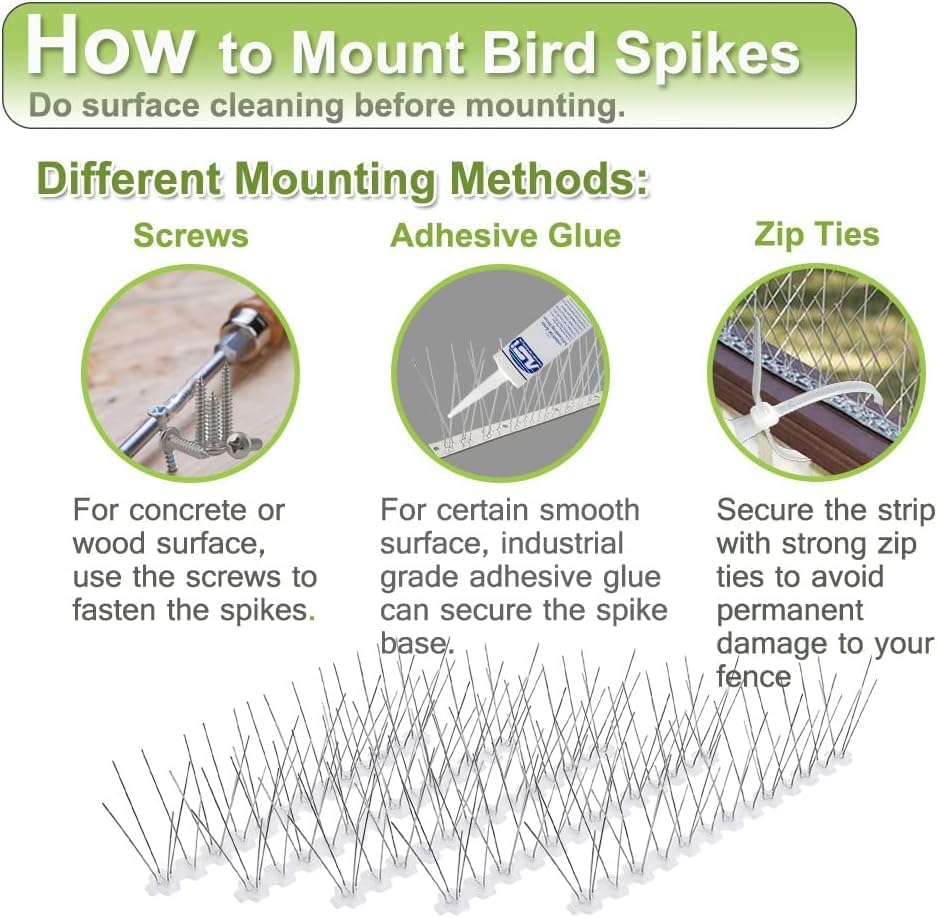 Bird Spikes for Pigeons Small Birds Stainless Steel 200 feet Coverage Outdoor
