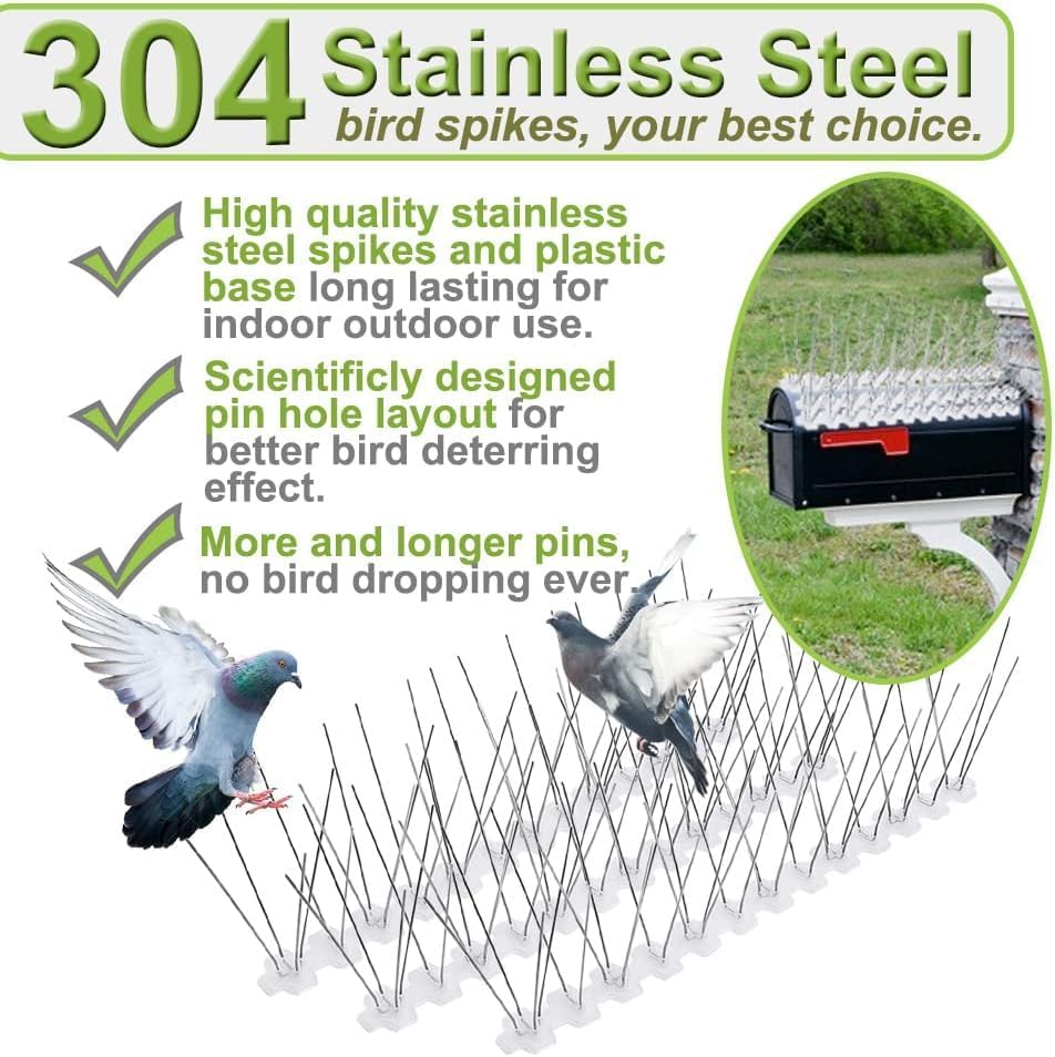Bird Spikes for Pigeons Small Birds Stainless Steel 200 feet Coverage Outdoor