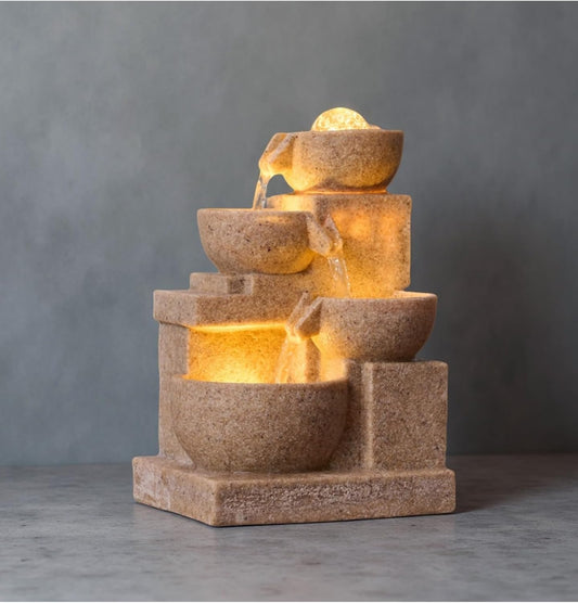 Desktop Tabletop Water Fountain with LED Lights, Zen Style Relaxing Waterfall