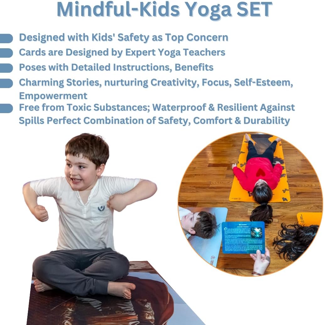 MindfulKids Yoga SET - Premium Eco Friendly MAT and CARDS for Creativity MindfullKids