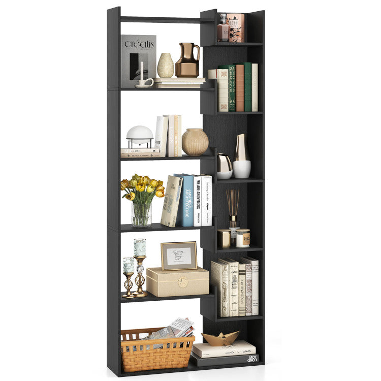 6-Tier Bookshelf Wooden Bookcase with 2 Anti-Tipping Kits Open Display Shelf