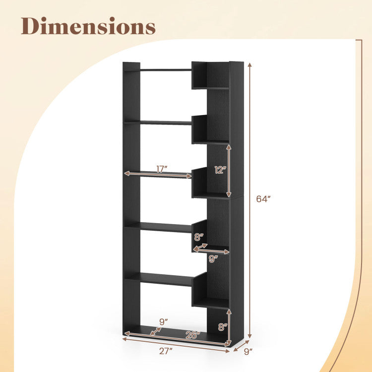 6-Tier Bookshelf Wooden Bookcase with 2 Anti-Tipping Kits Open Display Shelf