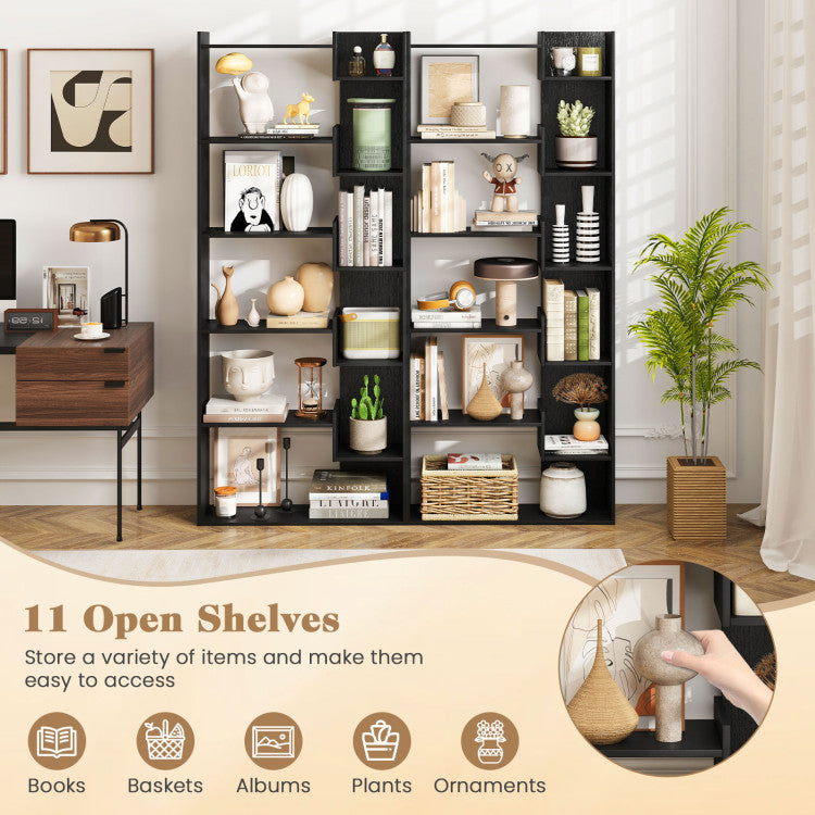 6-Tier Bookshelf Wooden Bookcase with 2 Anti-Tipping Kits Open Display Shelf
