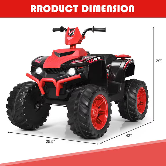 12V Kids 4-Wheeler ATV Quad Ride On Car w/ LED Lights Music USB Red
