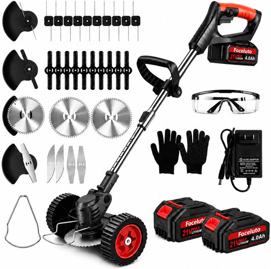 Used - Electric Weed Wacker, 21V Battery Powered Weed Eater with Wheels