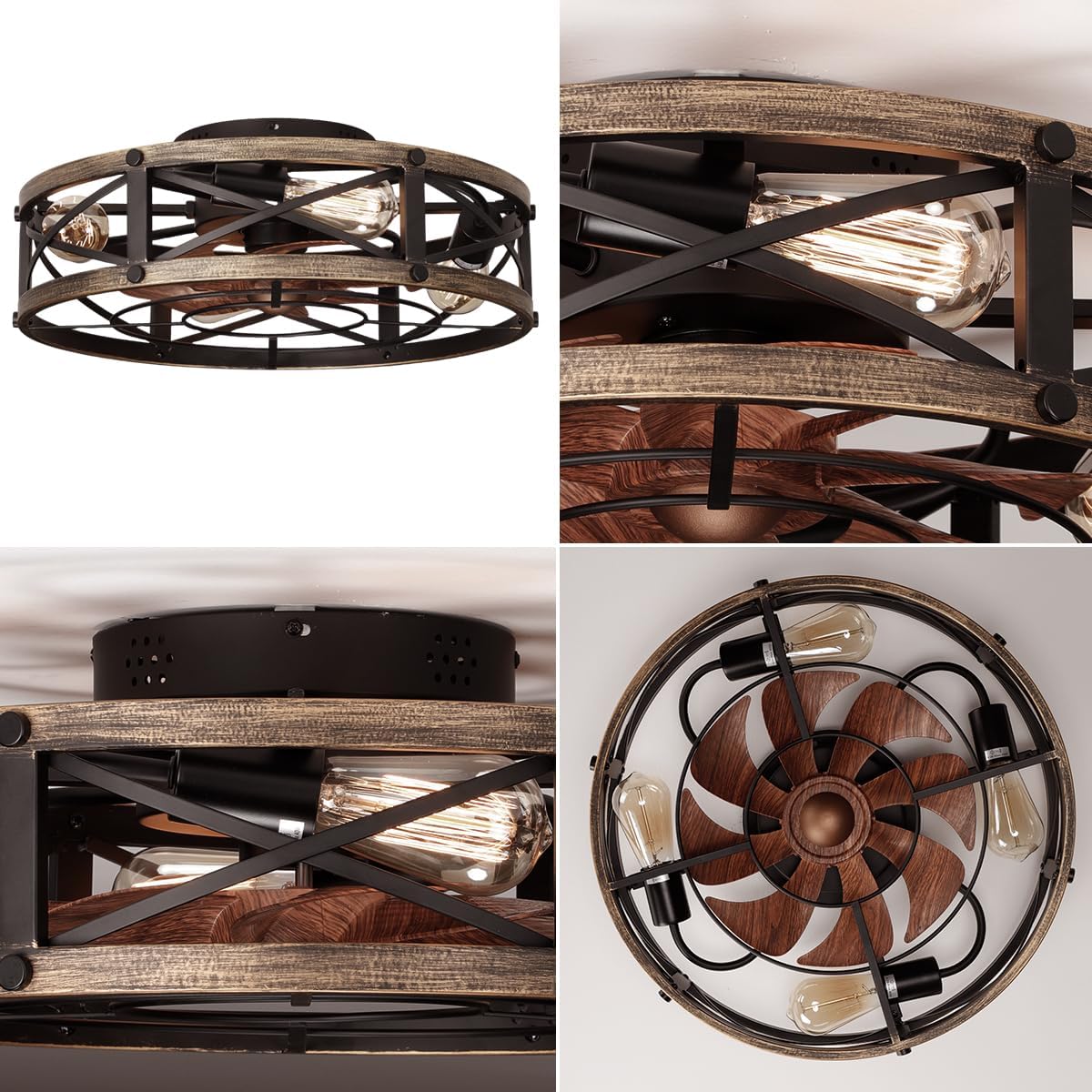 19 " Caged Ceiling Fan with Light and Remote, Farmhouse Fandelier