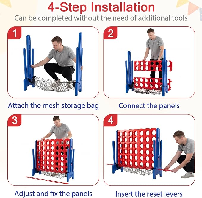 Giant 4-in-a-Row Game Set, Jumbo 4-to-Score for Kids and Adults