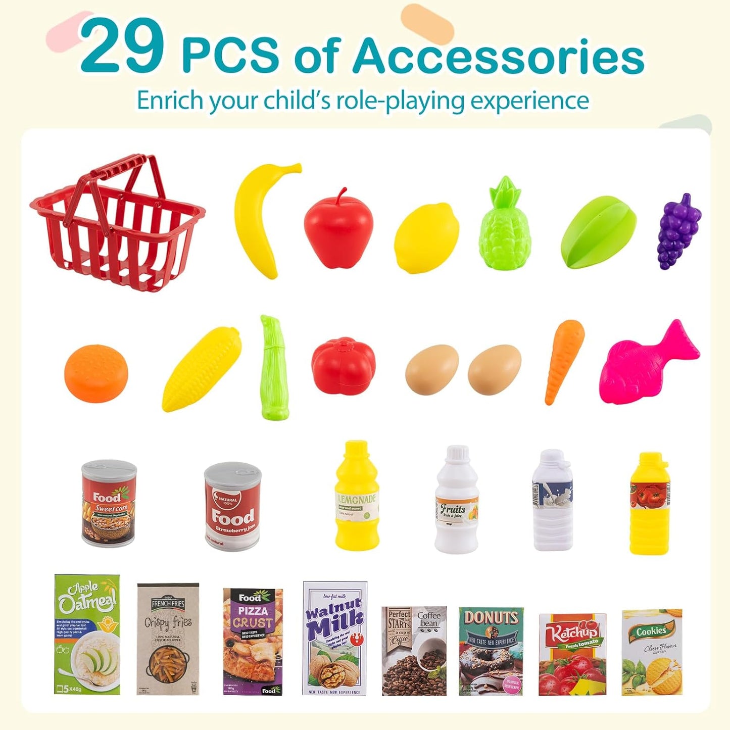 HONEY JOY Kids Grocery Store Playset, 76 PCS Plastic Supermarket Play Store Stand with Shopping Cart & Basket Honey Joy