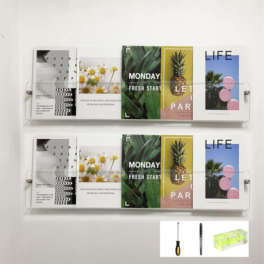 37.4" Magazine Holder,Acrylic Magazine Rack Wall Mounted,Clear Brochure Holder (2PACK)