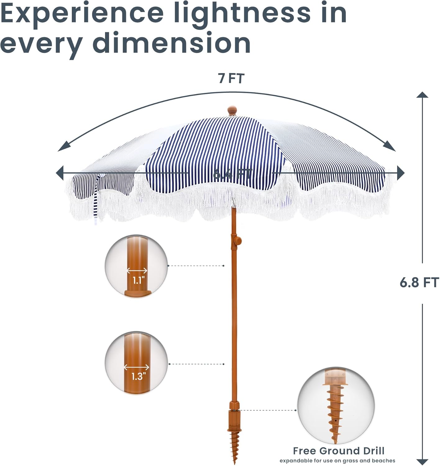 PHI VILLA 7ft Patio Umbrellas with Fringe, Outdoor Tilt Beach Umbrella Portable for Sand Phi Villa