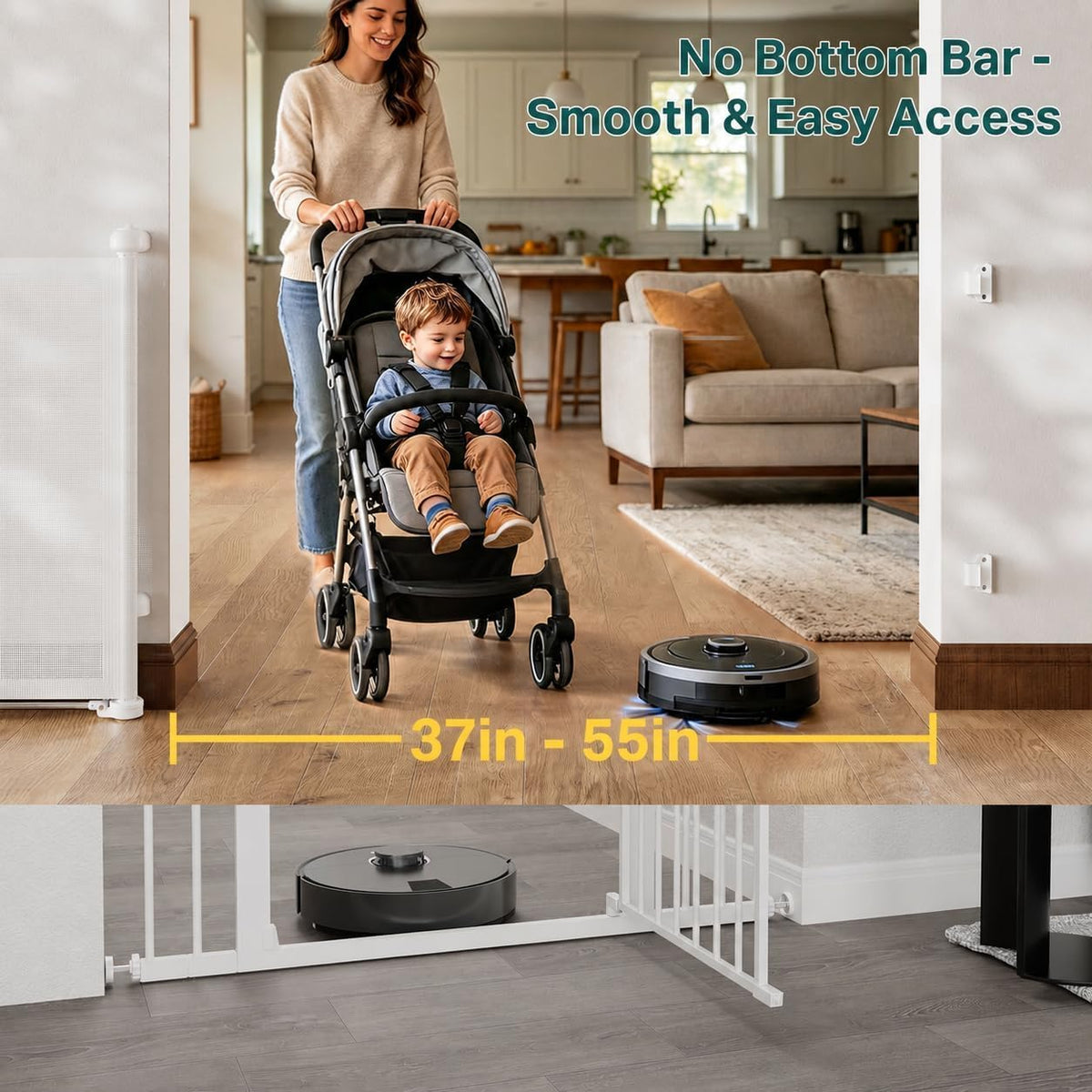 37-55" Retractable Baby Gates for Stairs & Doorways, White