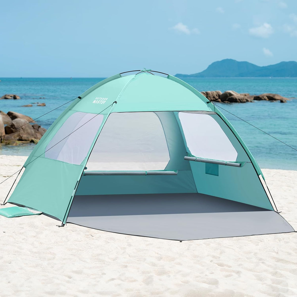 Beach Tent for 4 Person, Portable Sun Shade Shelter | 3 Large Mesh Windows