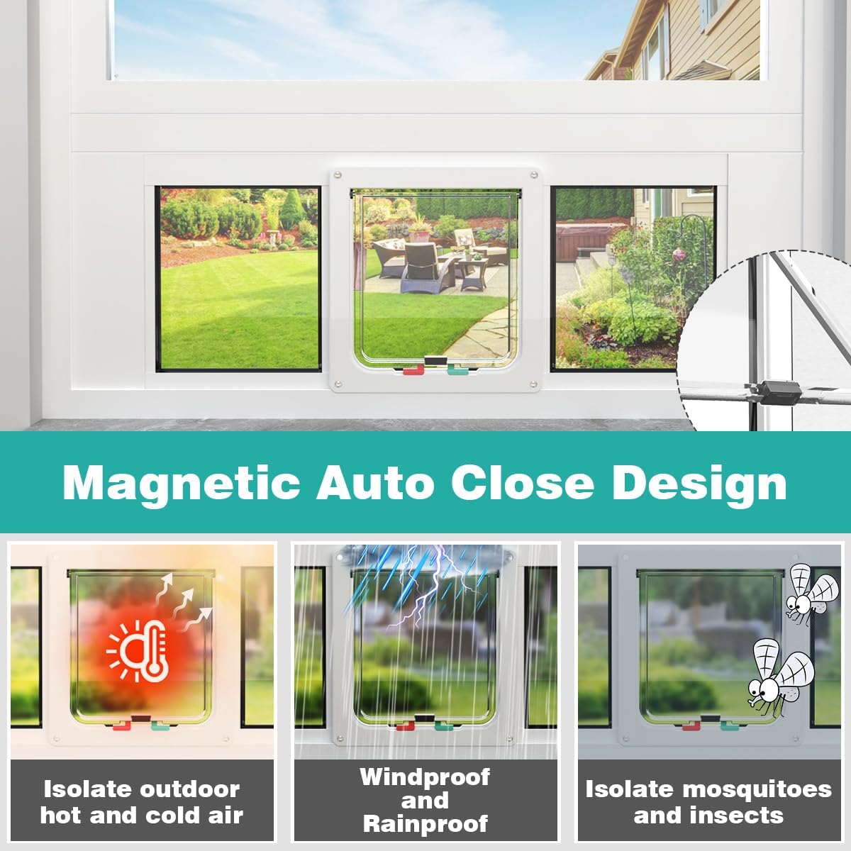 Aluminum Cat Door for Windows - Adjustable to Fit Window Width 28"-32"