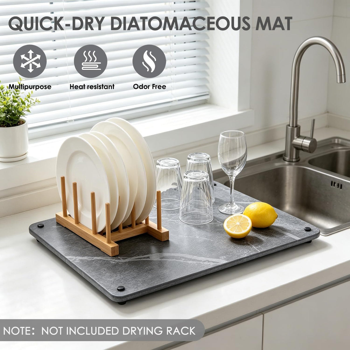 Kitchen Stone Dish Drying Mat for Counter Top, Elevated Fast Drying Non-Slip Stone Mat