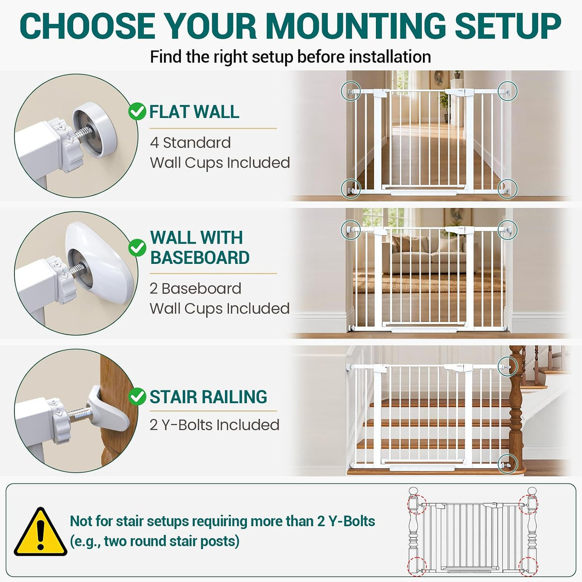 30-46" Baby Gate for Stairs, Auto Close Dog Gate for Doorways White