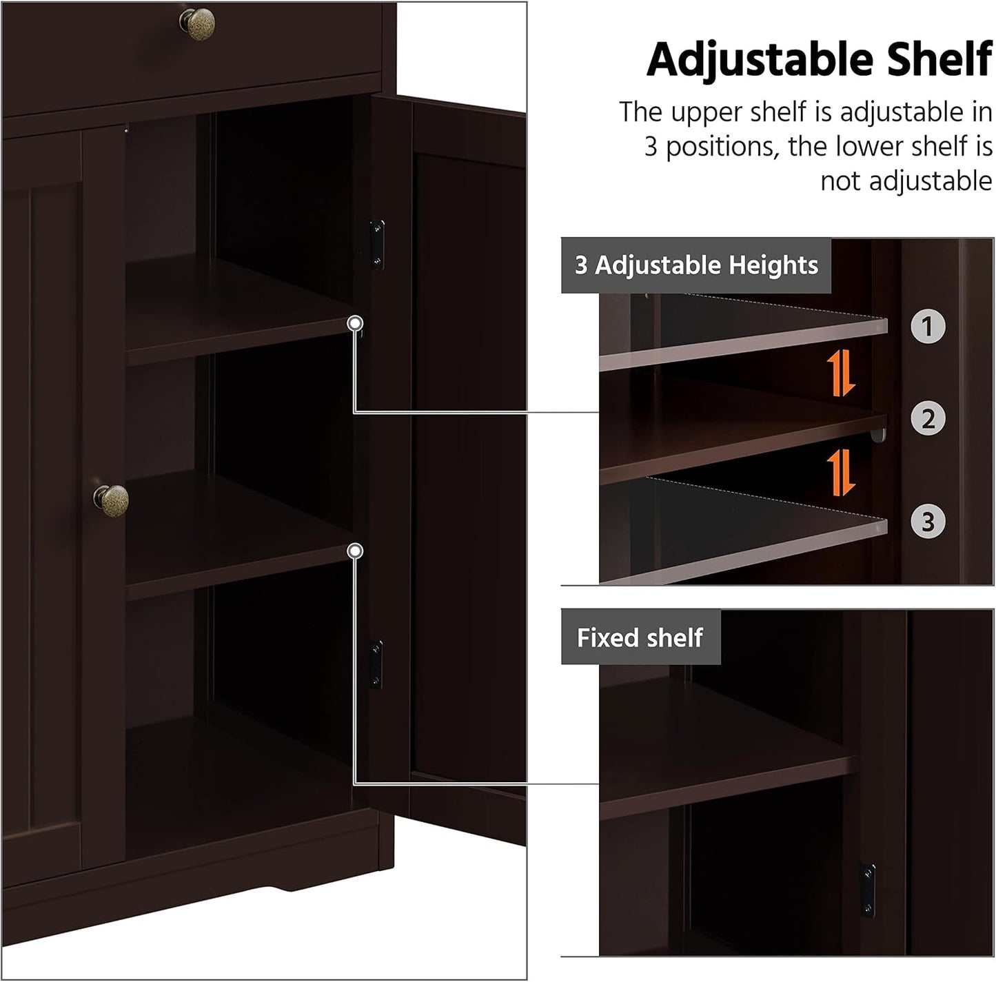 Bathroom Floor Cabinet, Large Storage Space Wooden Organizer with 1 Big Drawer, 3 Small Drawers & 2 Doors