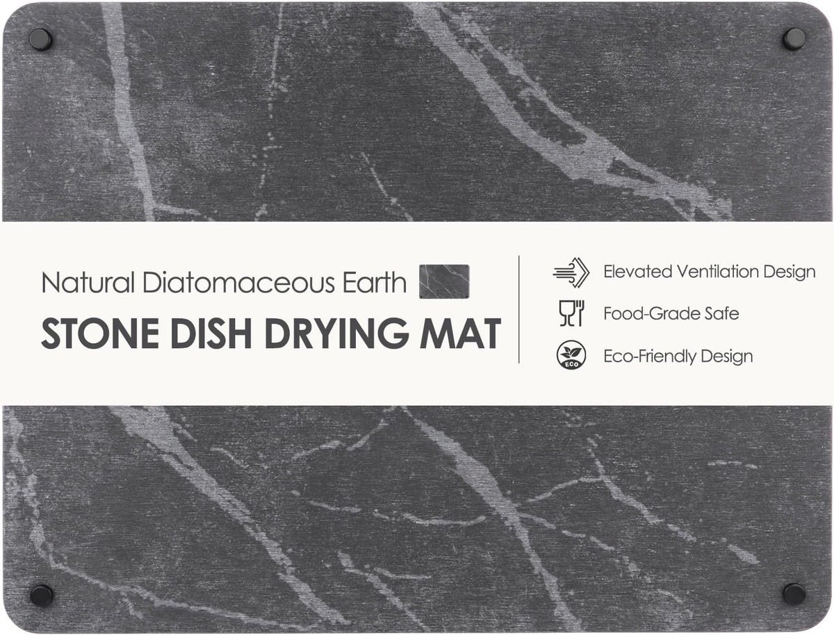 Kitchen Stone Dish Drying Mat for Counter Top, Elevated Fast Drying Non-Slip Stone Mat