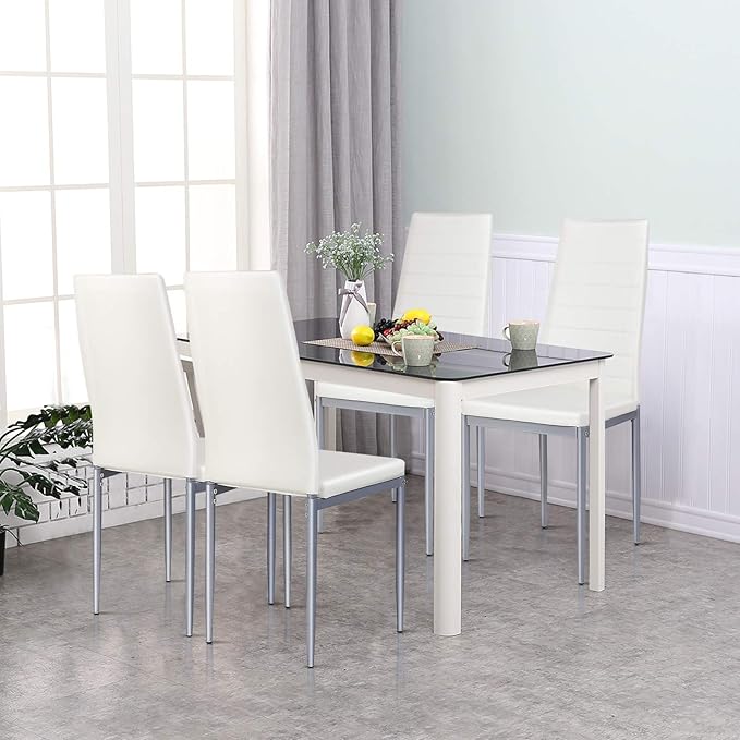 4 Pieces PVC Elegant Design Leather Dining Chairs with Solid Metal Legs