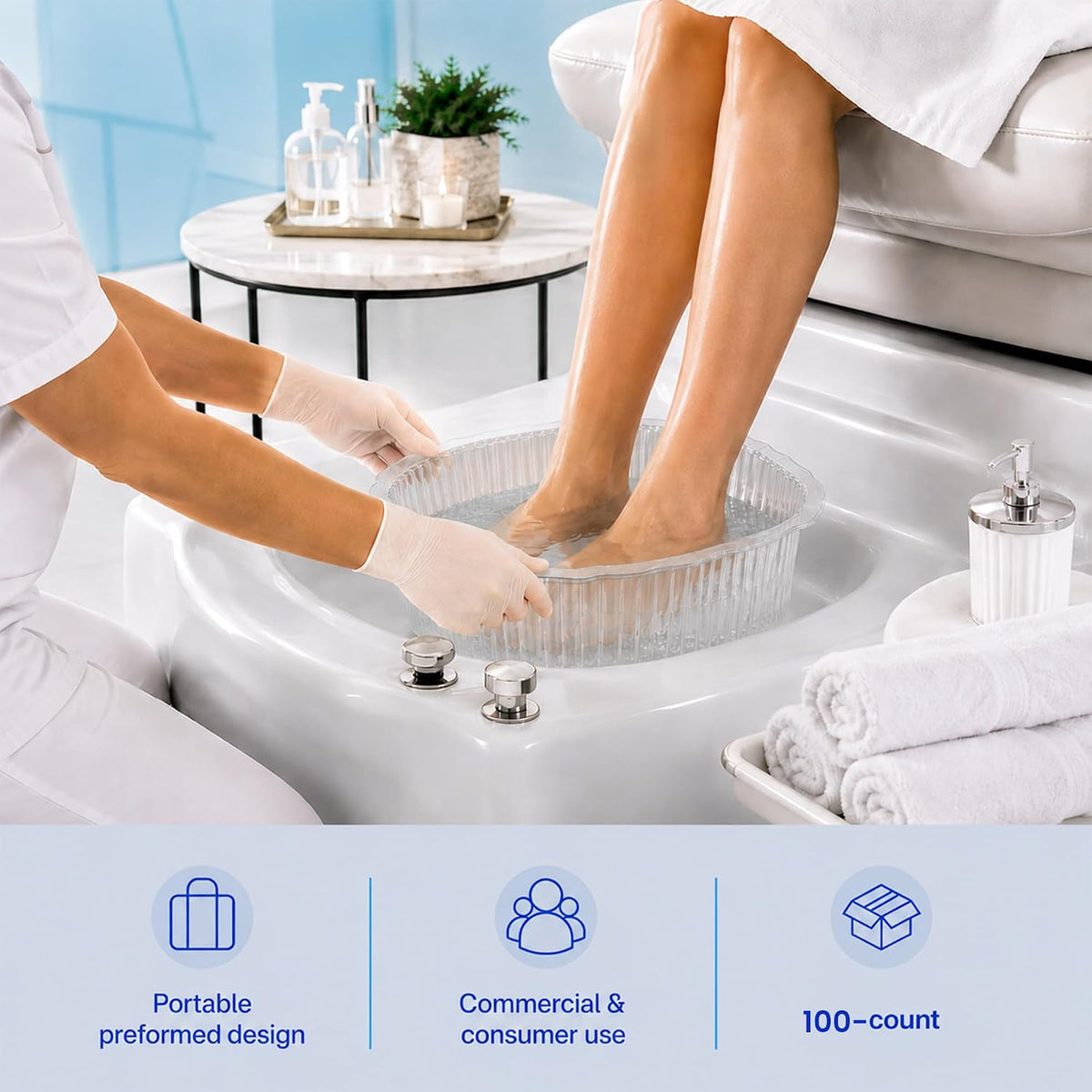 ForPro Universal Pedi Bath Liners, 100-Count, Clear