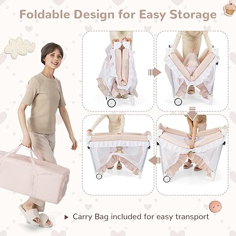 4-in-1 Pack and Play with Canopy, Portable Baby Playard w/Changing Table