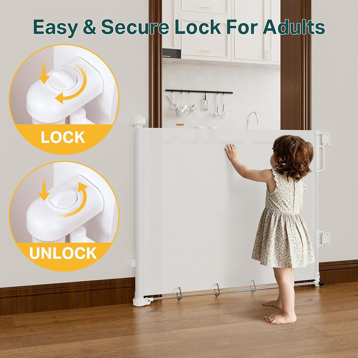 37-55" Retractable Baby Gates for Stairs & Doorways, White