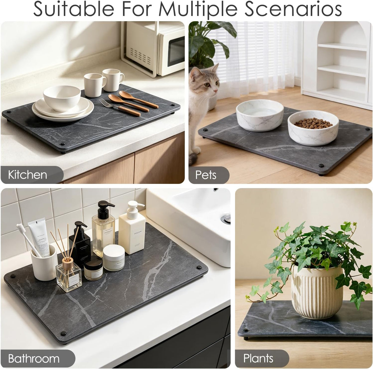 Kitchen Stone Dish Drying Mat for Counter Top, Elevated Fast Drying Non-Slip Stone Mat