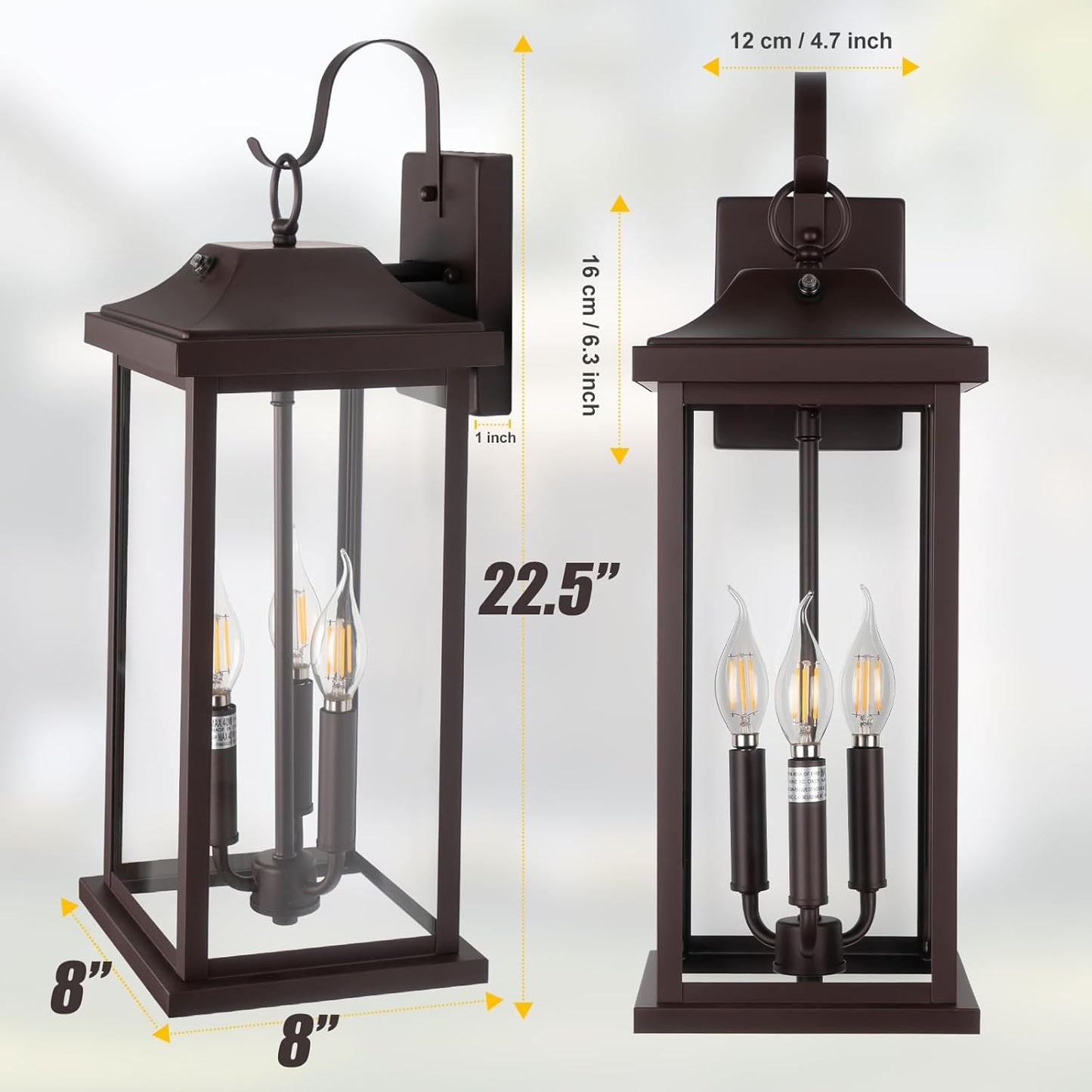 1-Pack 23” Dusk to Dawn Outdoor Light Fixture Oil Rubbed Bronze 3-Light Roravilia