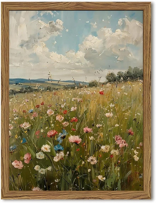 Vintage Wildflowers Wall Art, Vintage Botanical Wall Decor Painting 24x16