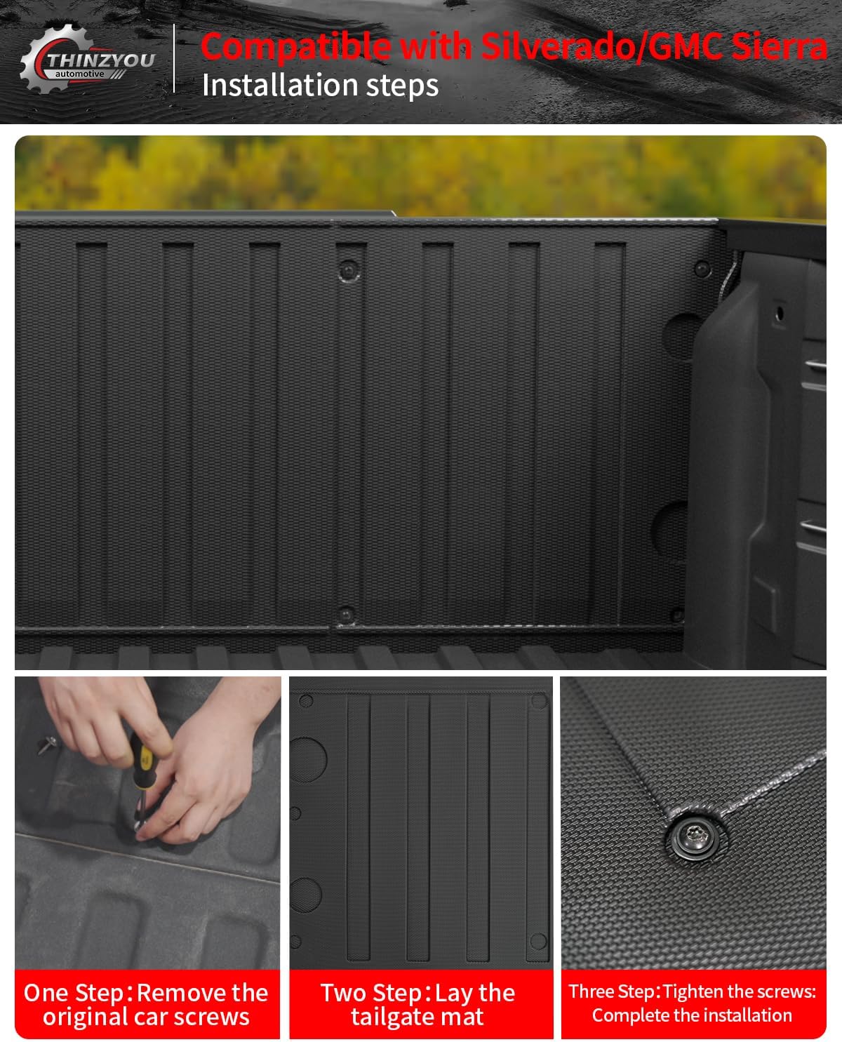 Tailgate Mat Compatible with 2019-2024 2025 Chevrolet Silverado Bed Mat Thinzyou