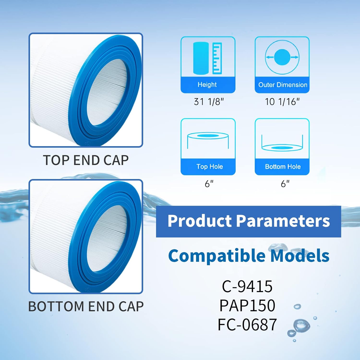 PAP150 Pool Filter Cartridge Replaces CC150,CCRP150 Queeke