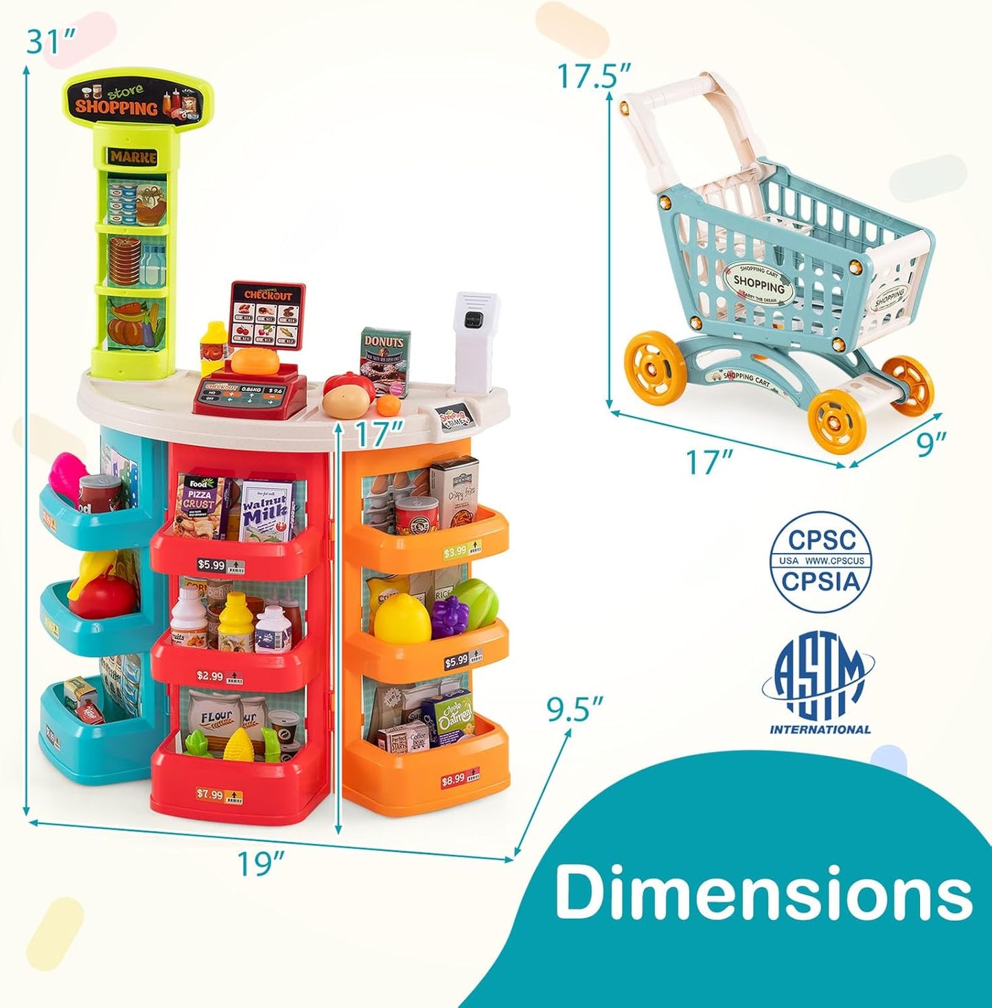 HONEY JOY Kids Grocery Store Playset, 76 PCS Plastic Supermarket Play Store Stand with Shopping Cart & Basket Honey Joy
