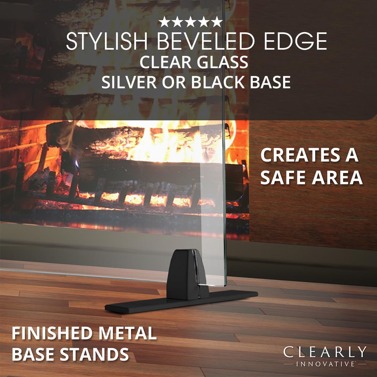 Premium Tempered Glass Fireplace Screen with Exclusive Beveled Edge | 29" H x 39" W Clearly Innovative