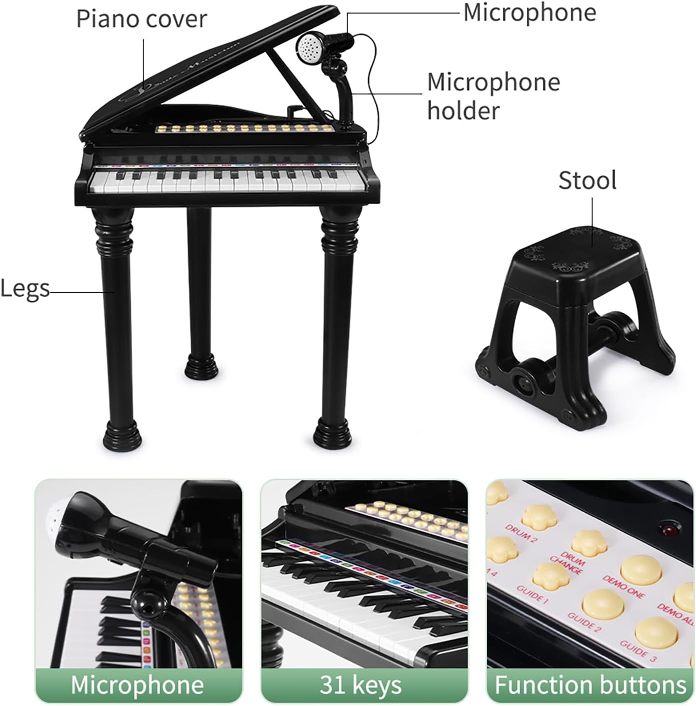 No Stool - Kids Piano Keyboard Toy, Toddler Electronic Musical Instrument Educational Toy with Microphone Costway