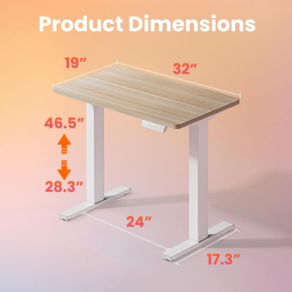 32x19 Inch Small Electric Standing Desk, Adjustable, Light Walnut