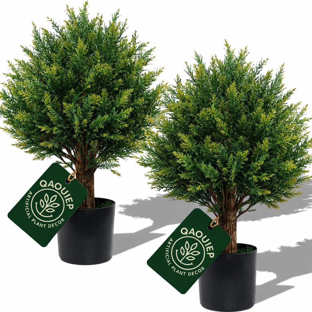 Artificial Cedar Topiary Trees - 24" Tall 17" Wide Set of 2
