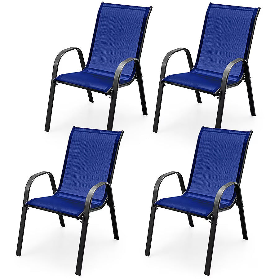 Set of 4 Patio Dining Chairs Stackable Armrest Space Saving Garden Navy
