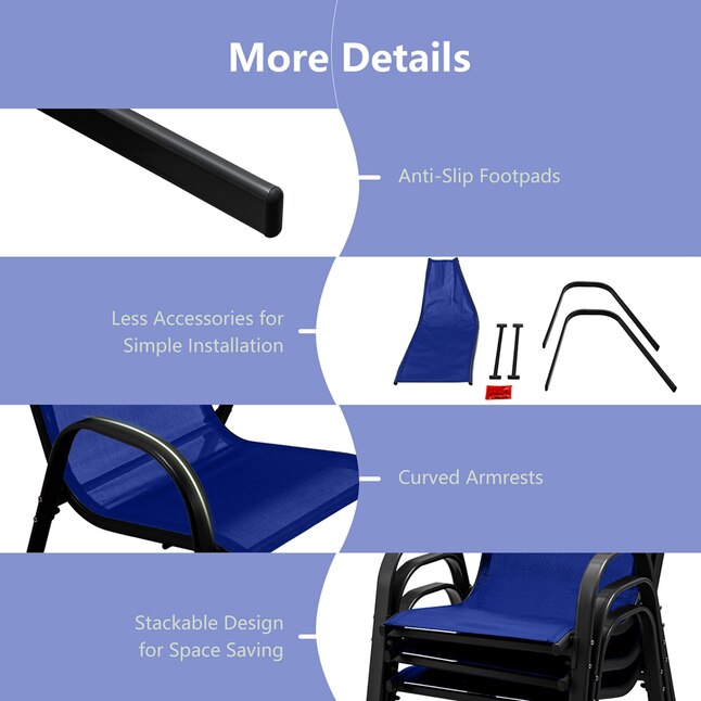 Set of 4 Patio Dining Chairs Stackable Armrest Space Saving Garden Navy