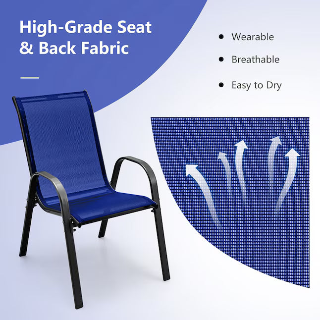 Set of 4 Patio Dining Chairs Stackable Armrest Space Saving Garden Navy
