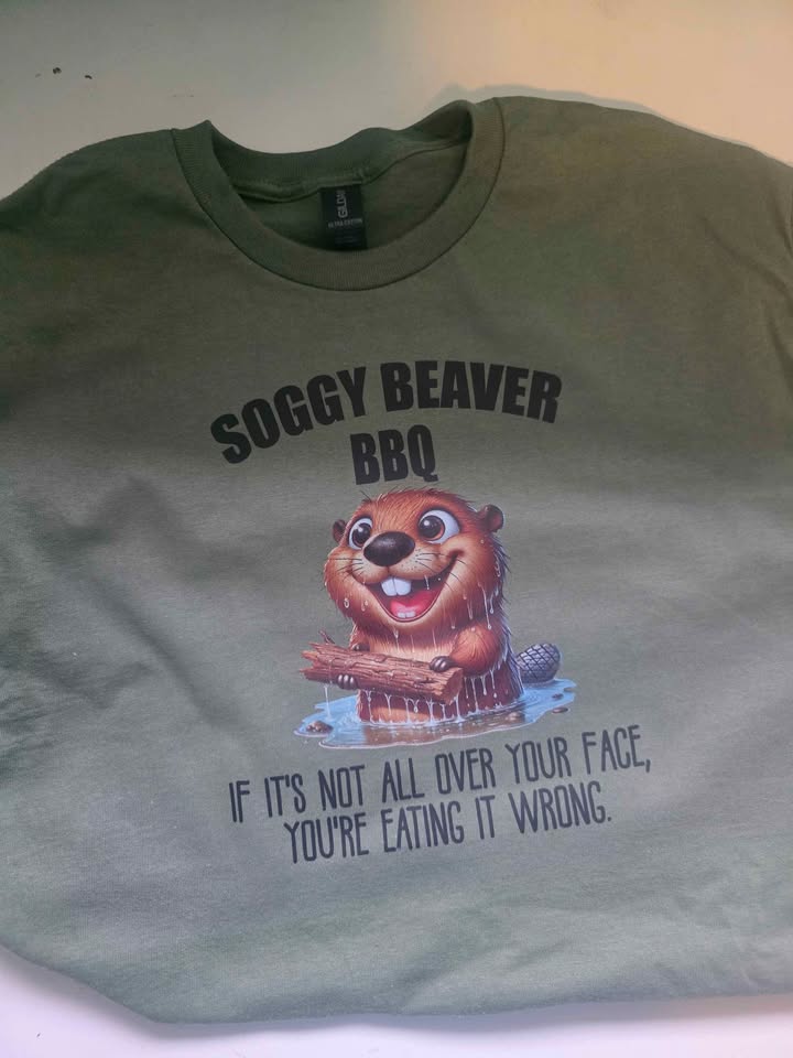 Medium Olive Green Soggy Beaver BBQ Graphic T-Shirt
