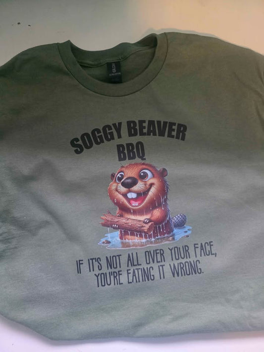 Medium Olive Green Soggy Beaver BBQ Graphic T-Shirt