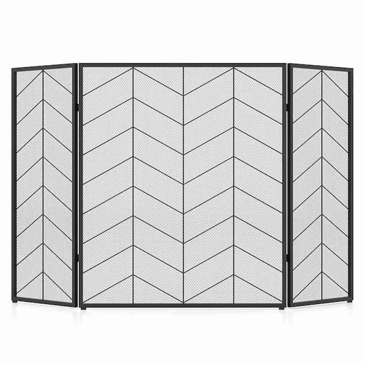 Costway Fireplace Screen - Chevron Herringbone, 3-Panel Guard
