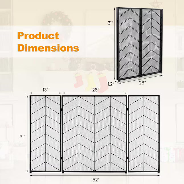 Costway Fireplace Screen - Chevron Herringbone, 3-Panel Guard