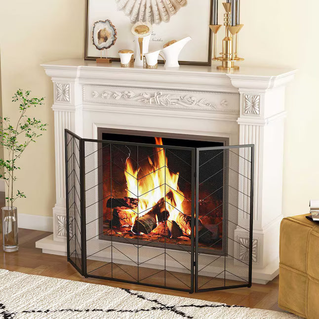 Costway Fireplace Screen - Chevron Herringbone, 3-Panel Guard