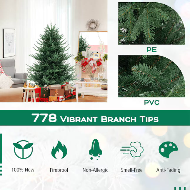 6 FT Artificial Xmas Tree with 778 PVC PE Branch Tips 240 Warm White LED Lights