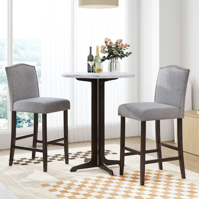 Set of 2 Bar Stools 30 inches Upholstered Kitchen Breakfast Nailhead Bar Chairs Gray