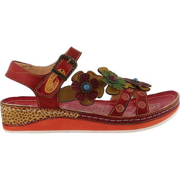 L'Artiste Goodie Hand-Painted Leather Floral Sandal - 10.5